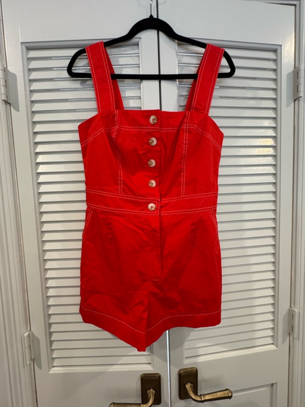Women's Red Button-Front Romper Jumpsuit